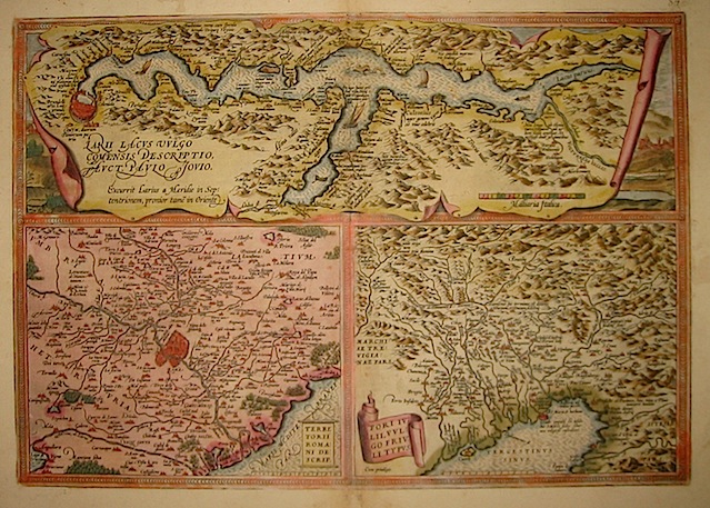 Ortelius Abraham (1528-1598) Larii lacus... descriptio, Territorii Romani descrip., Fori Iulii, vulgo Friuli typus 1603 Anversa, Jean Baptiste Vrients 